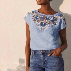 Boden Light Blue Embroidered Blouse